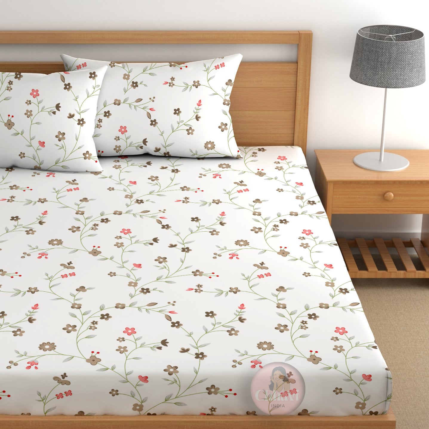 CHHAVI INDIA 210 TC Microfiber Double Fitted  Size Printed Bedsheet