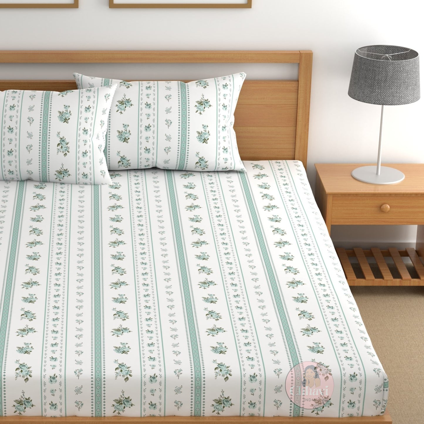 CHHAVI INDIA 210 TC Microfiber Double Fitted  Size Printed Bedsheet