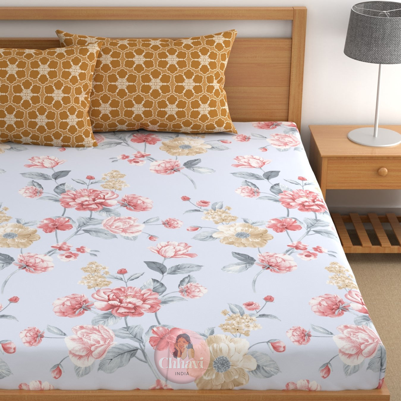 CHHAVI INDIA 210 TC Microfiber Printed Double Bedsheet With Pillow Covers