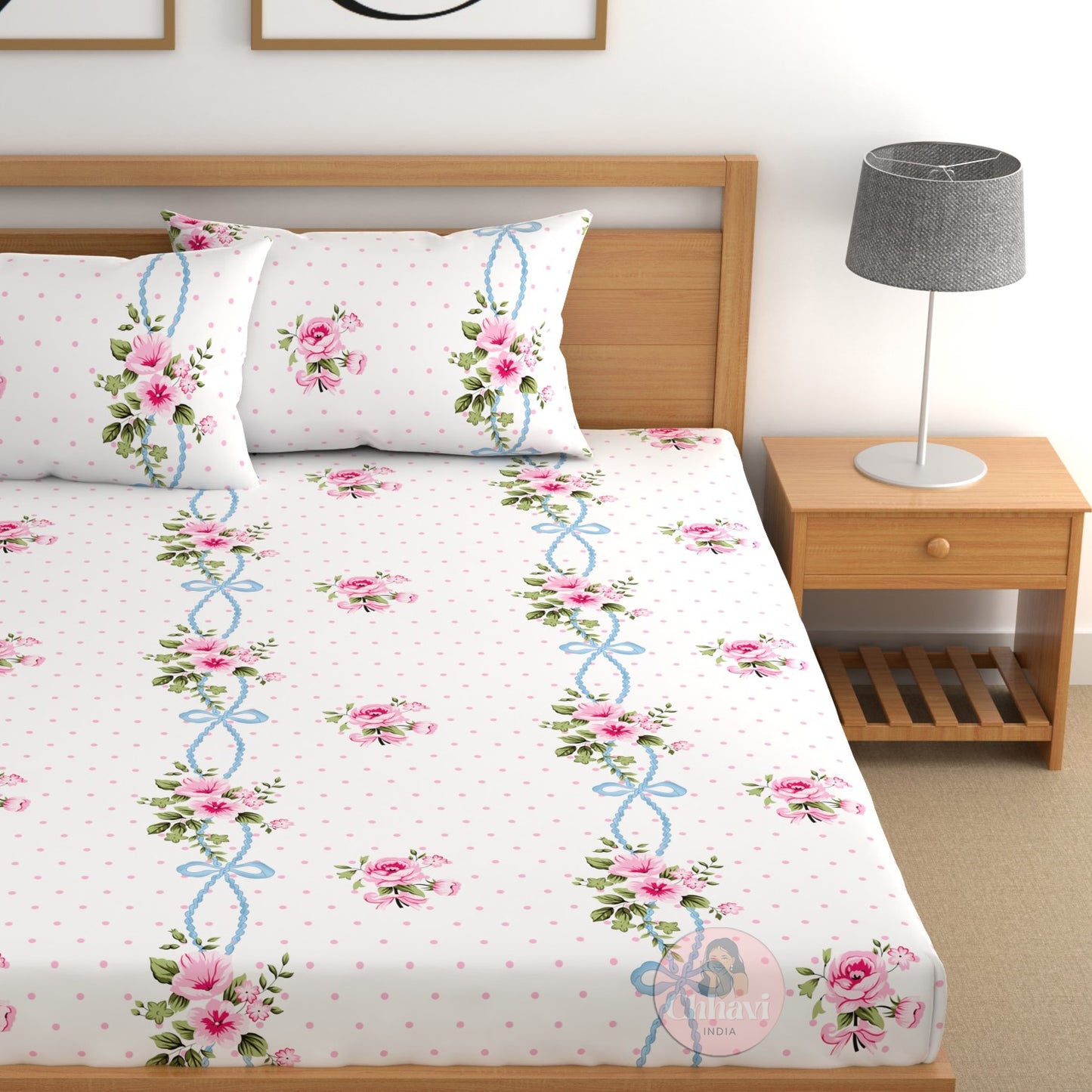 CHHAVI INDIA 210 TC Microfiber Double Fitted  Size Printed Bedsheet