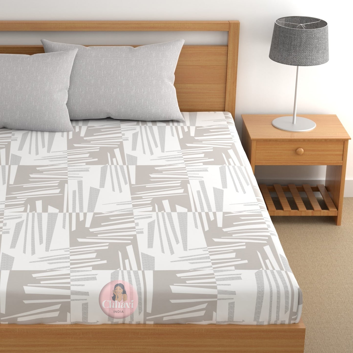 CHHAVI INDIA 210 TC Microfiber Double Fitted  Size Printed Bedsheet