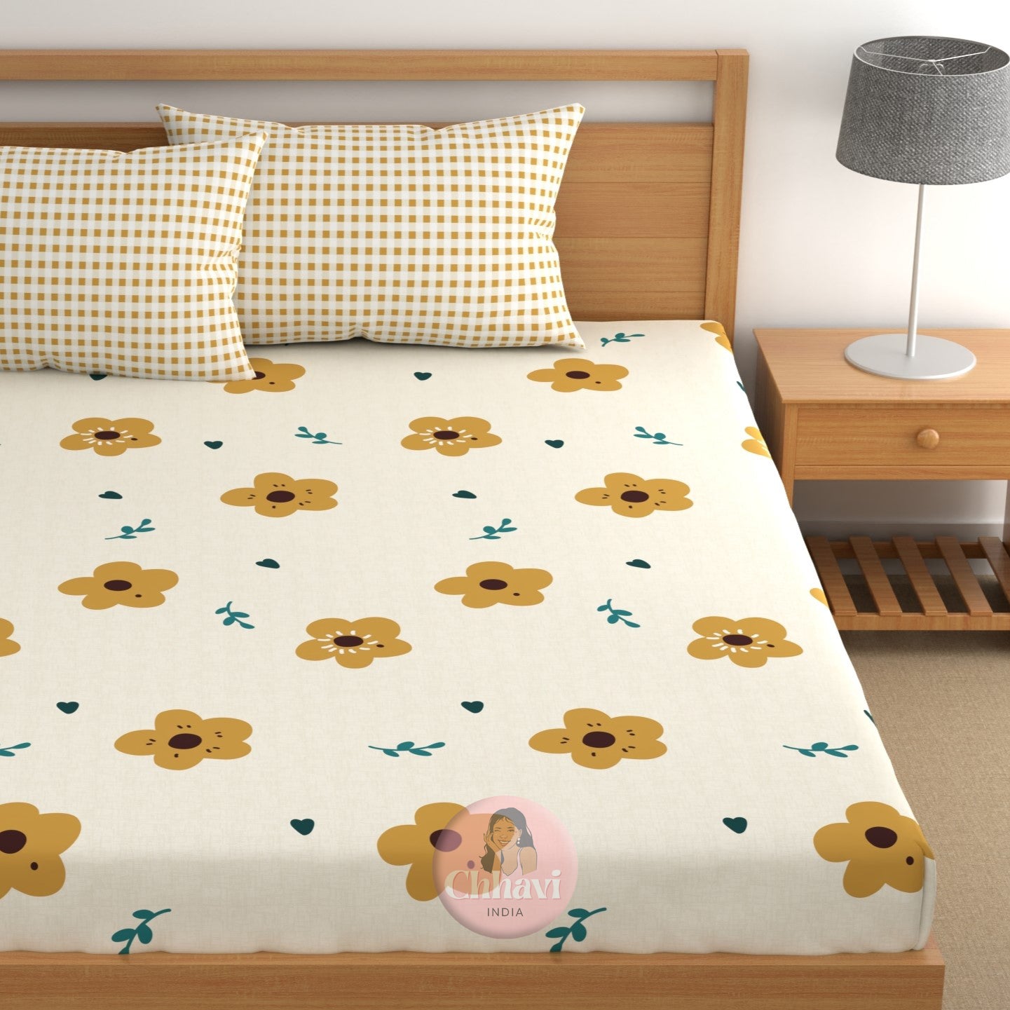CHHAVI INDIA 210 TC Microfiber Double Fitted  Size Printed Bedsheet