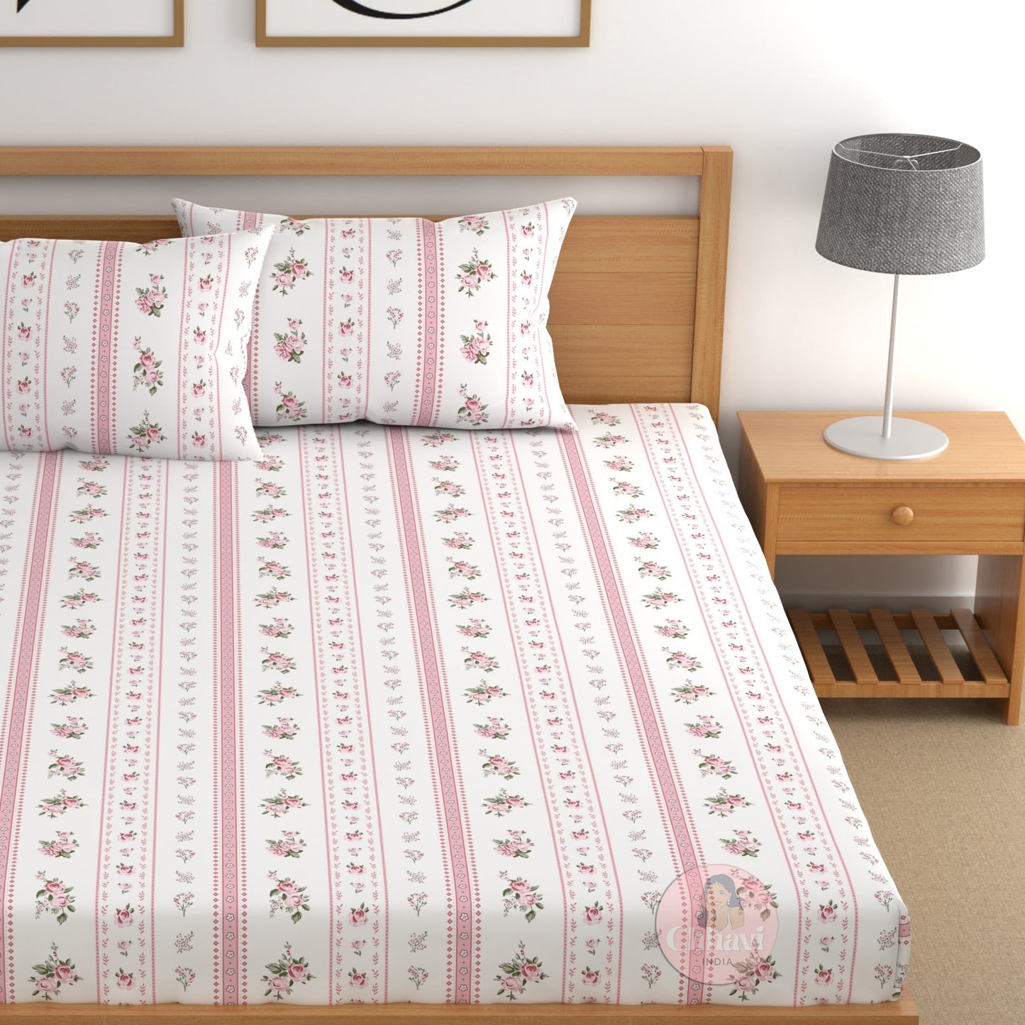 CHHAVI INDIA 210 TC Microfiber Double Fitted  Size Printed Bedsheet