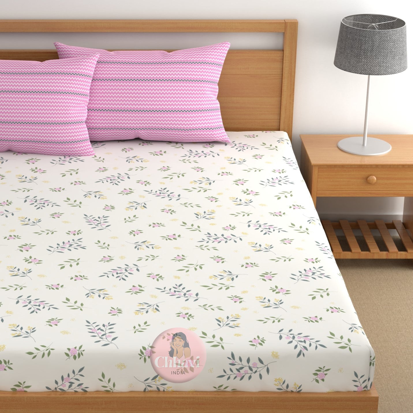 CHHAVI INDIA 210 TC Microfiber Printed Double Bedsheet With Pillow Covers