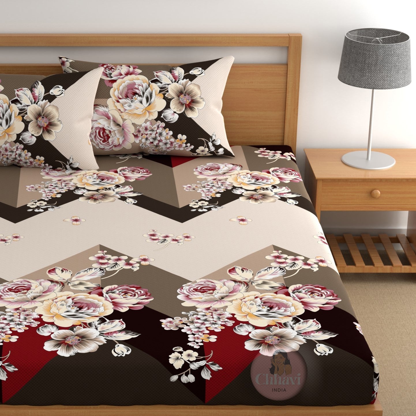 CHHAVI INDIA 210 TC Microfiber Double Fitted  Size Printed Bedsheet