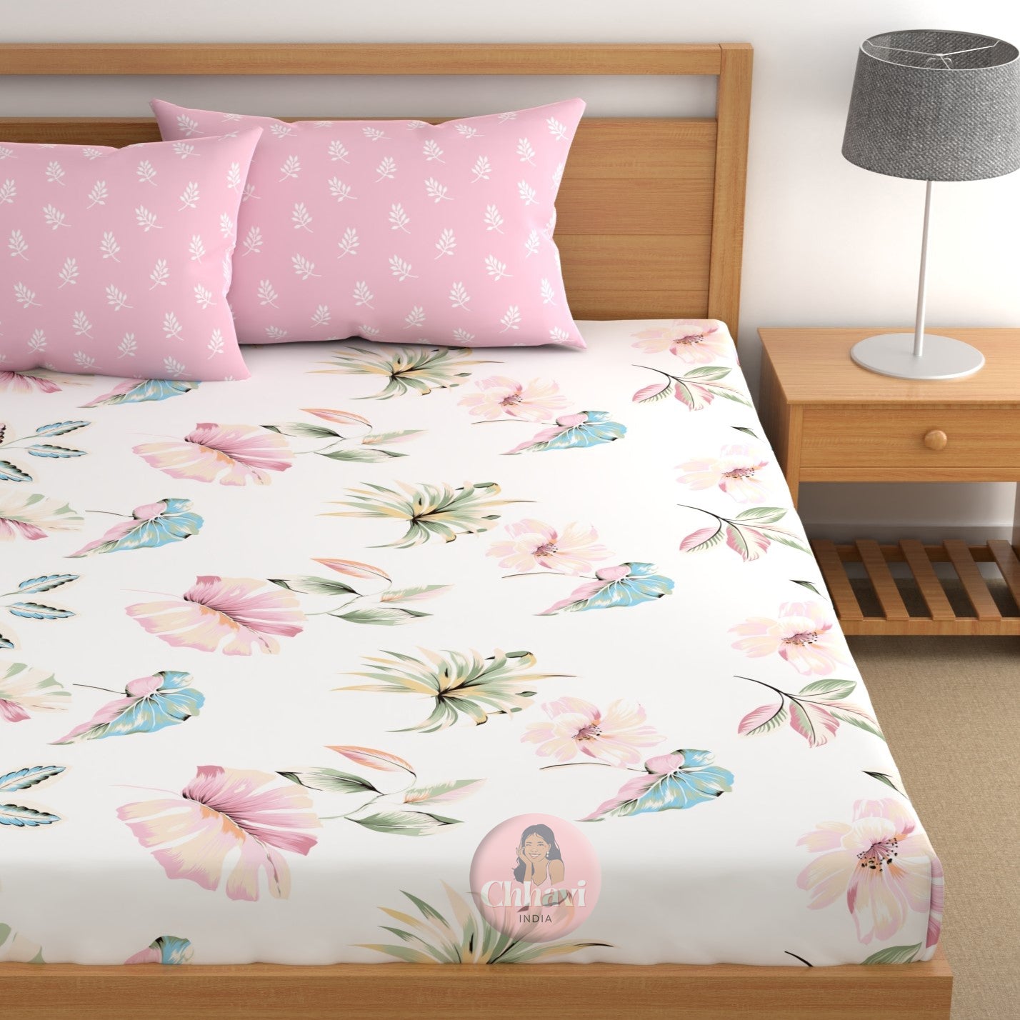 CHHAVI INDIA 210 TC Microfiber Double Fitted  Size Printed Bedsheet