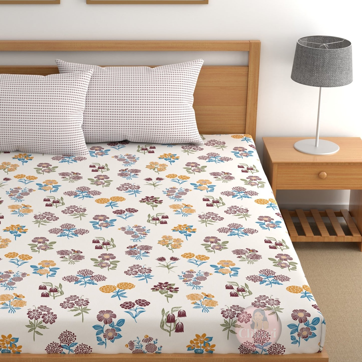 CHHAVI INDIA 210 TC Microfiber Double Fitted  Size Printed Bedsheet
