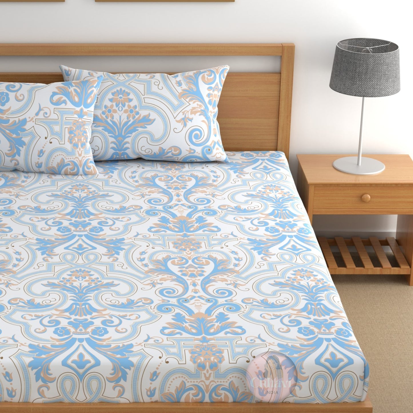 CHHAVI INDIA 210 TC Microfiber Fitted Double Size Printed Bedsheet With 2 Pillow covers