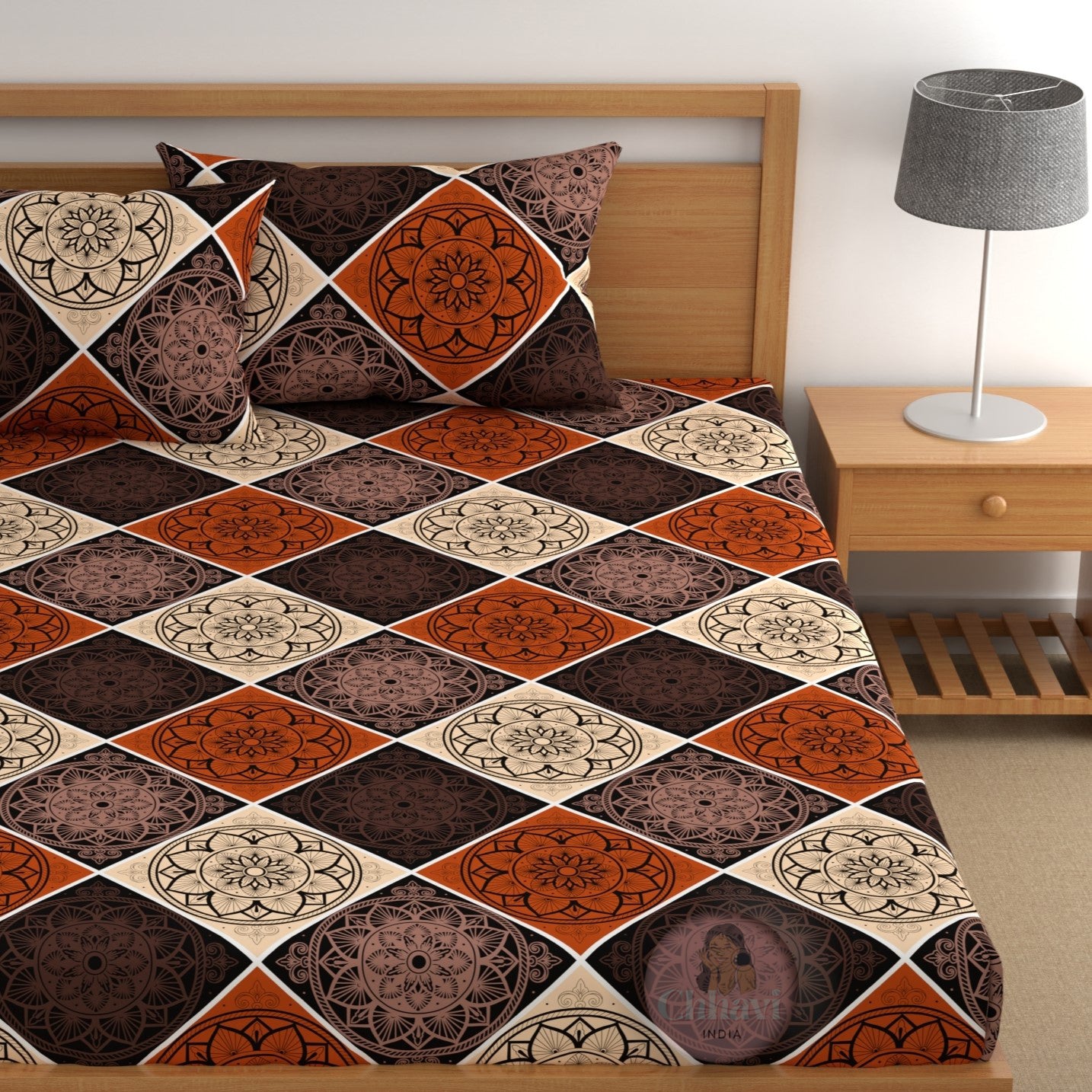 CHHAVI INDIA 210 TC Microfiber Double Fitted  Size Printed Bedsheet