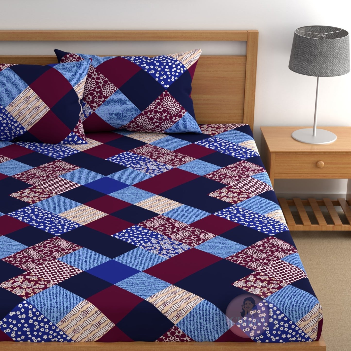 CHHAVI INDIA 210 TC Microfiber Double Fitted  Size Printed Bedsheet