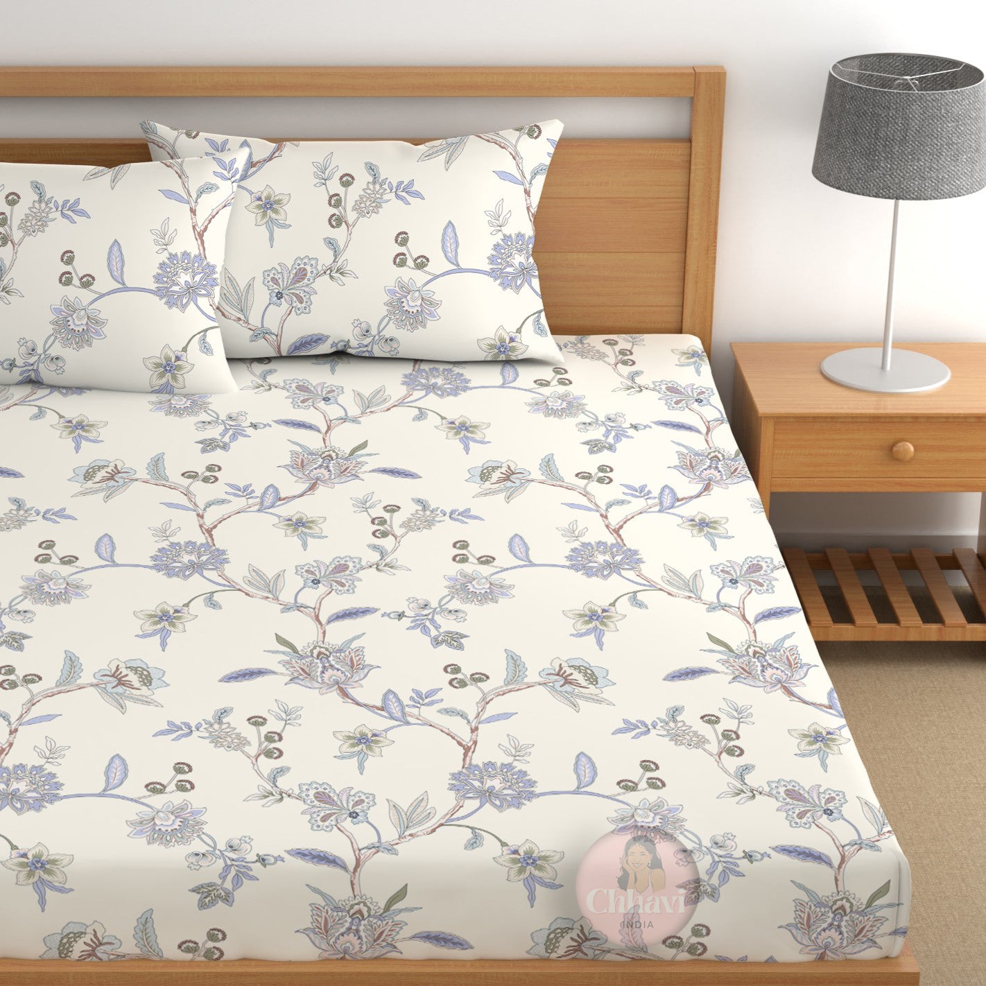 CHHAVI INDIA 210 TC Microfiber Fitted Double Size Printed Bedsheet With 2 Pillow covers
