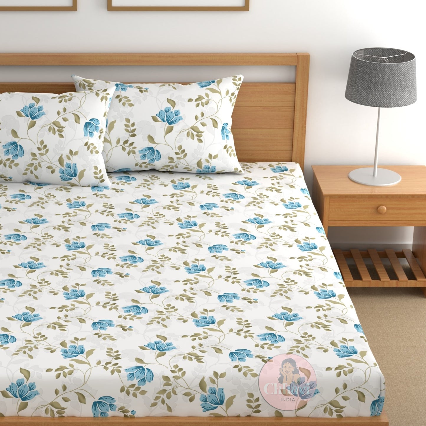 CHHAVI INDIA 210 TC Microfiber Double Fitted  Size Printed Bedsheet