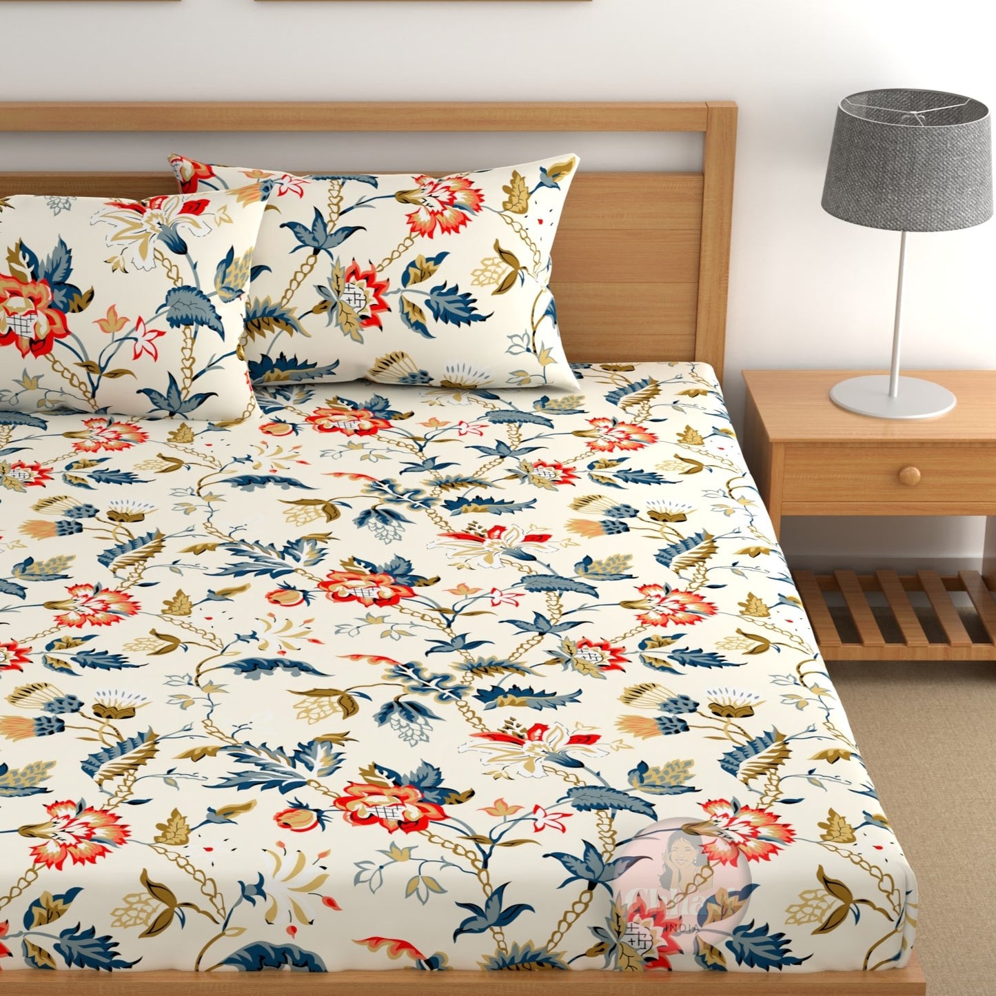 CHHAVI INDIA 210 TC Microfiber Double Fitted  Size Printed Bedsheet