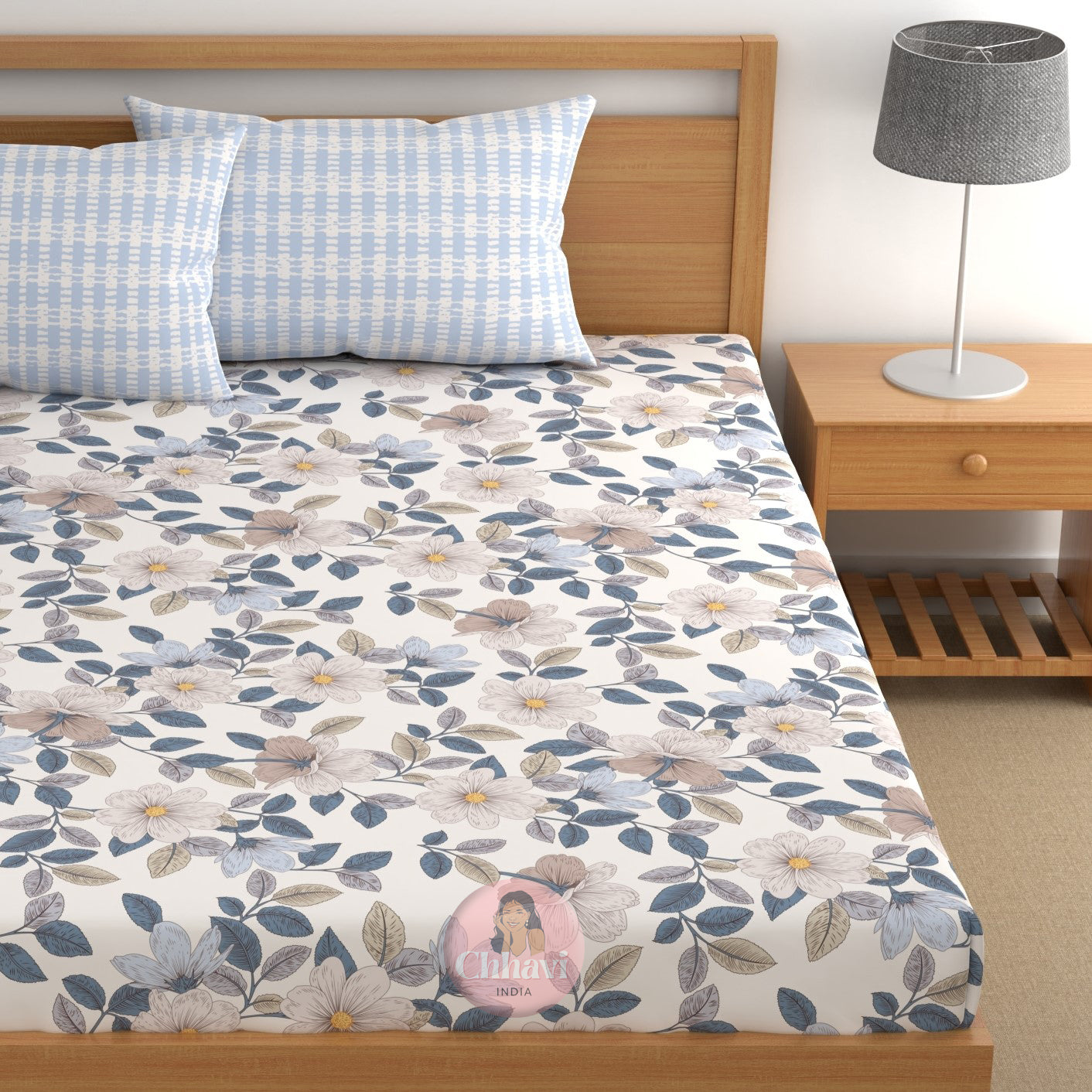 CHHAVI INDIA 210 TC Microfiber Double Fitted  Size Printed Bedsheet
