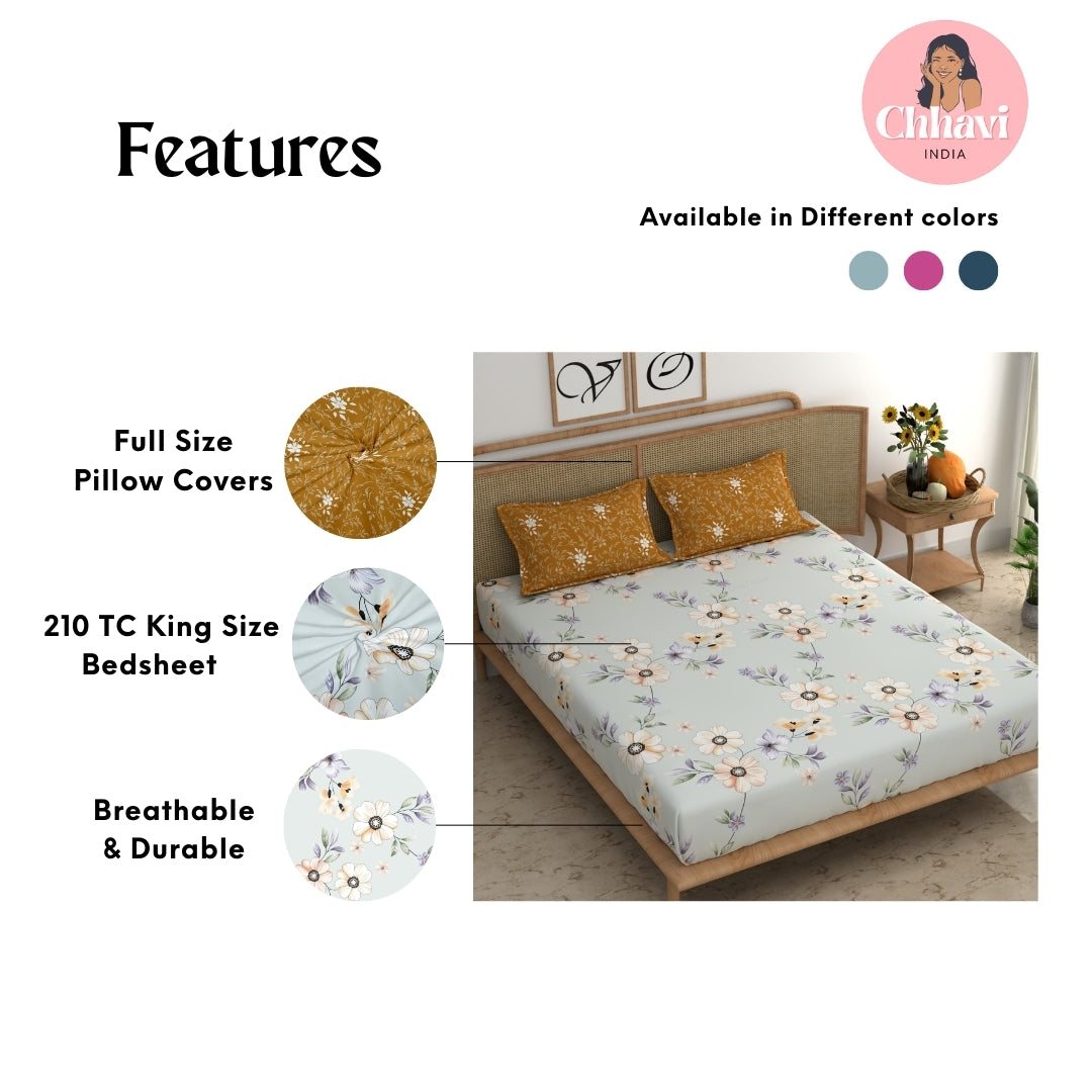 CHHAVI INDIA 210 TC Microfiber Printed King Size Bedsheet With Pillow Covers
