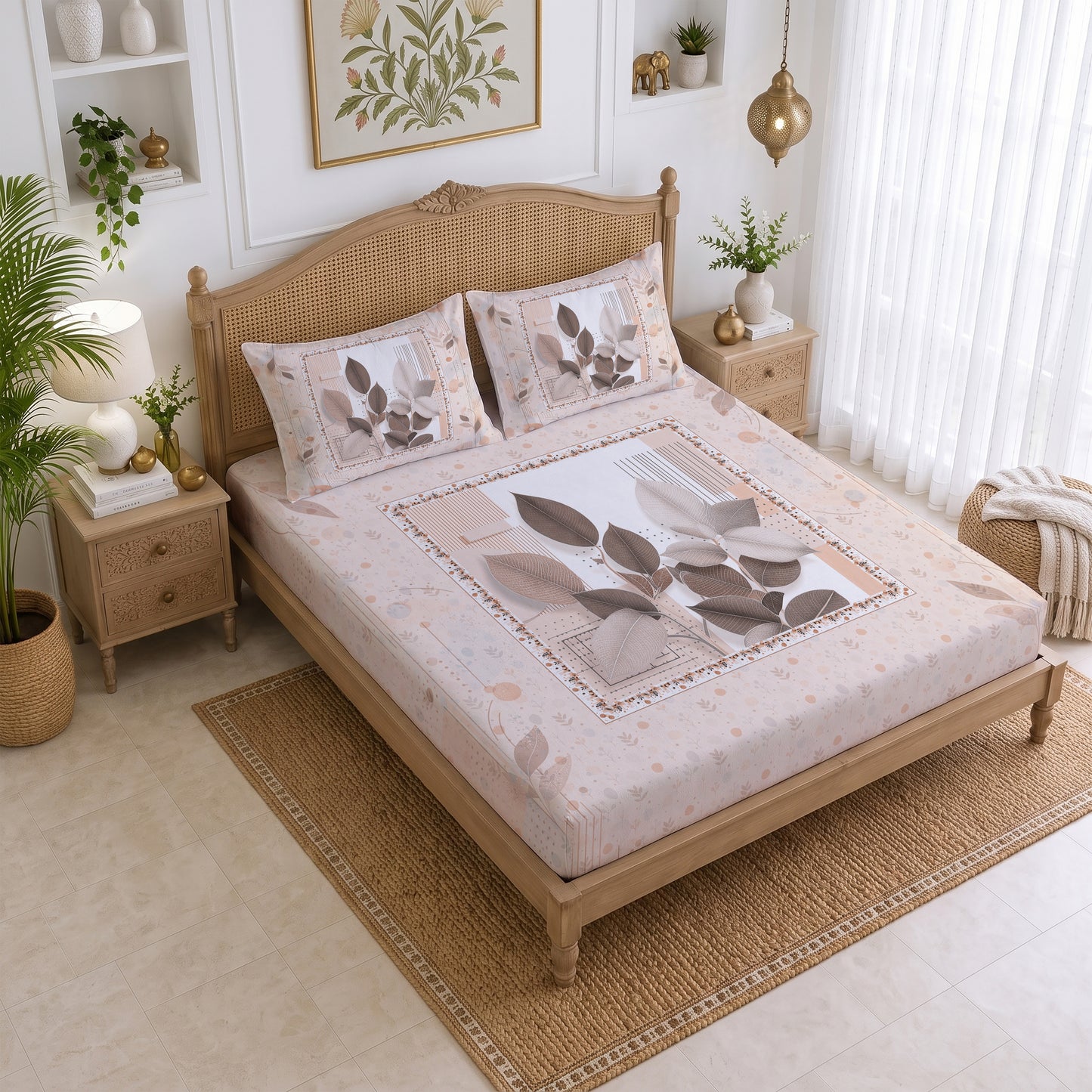 CHHAVI INDIA 210 TC Microfiber Printed King Size Bedsheet With 2 Pillow Covers