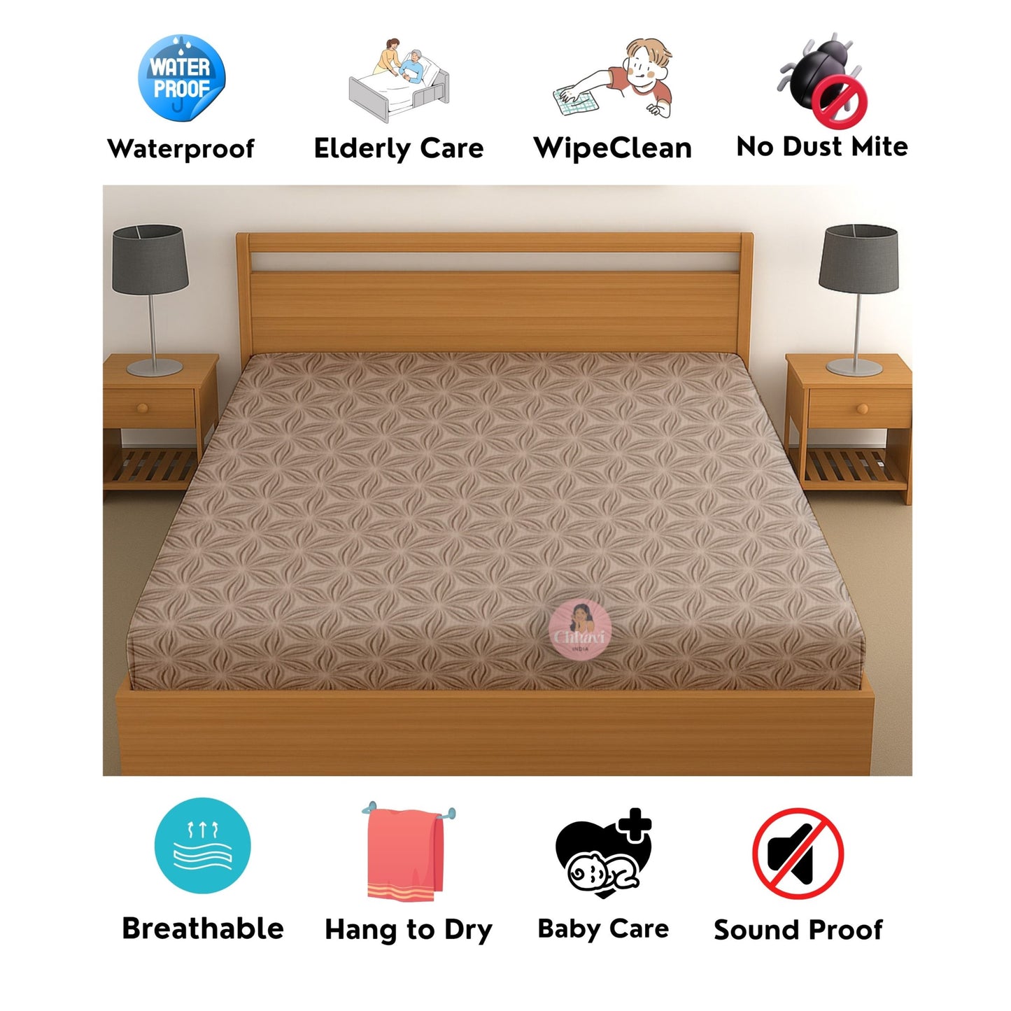 CHHAVI INDIA 210 TC Microfiber Waterproof Printed Fitted (Elastic) Bedsheet