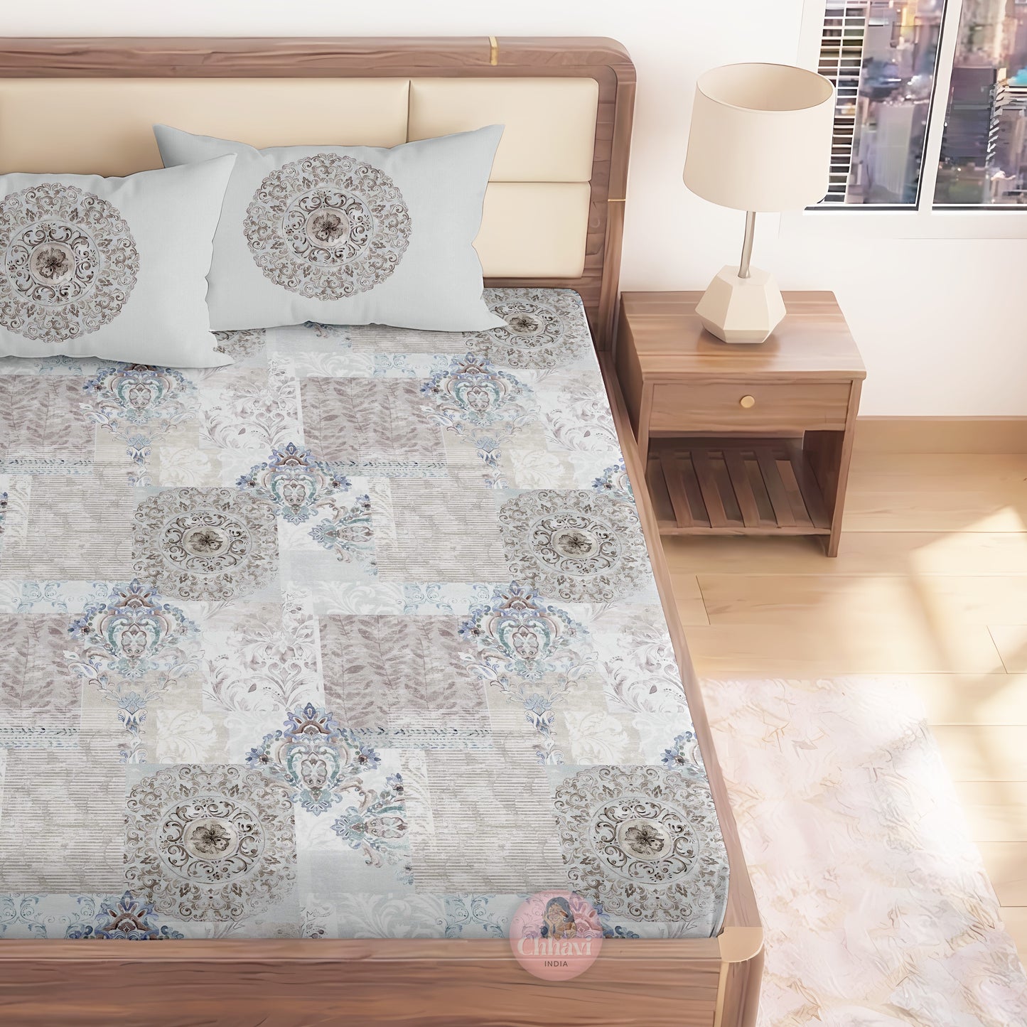 CHHAVI INDIA 210 TC Microfiber Printed King Size Bedsheet With Pillow Covers