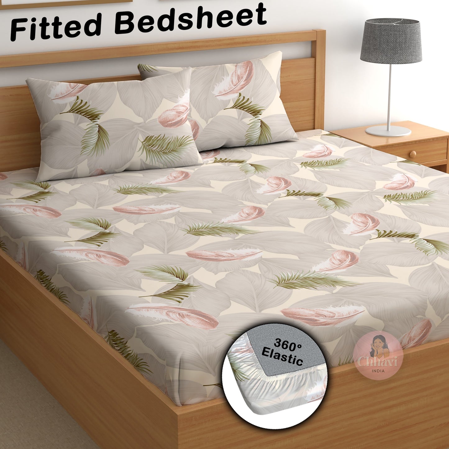 CHHAVI INDIA 210 TC Microfiber Double Fitted  Size Printed Bedsheet with pillow covers