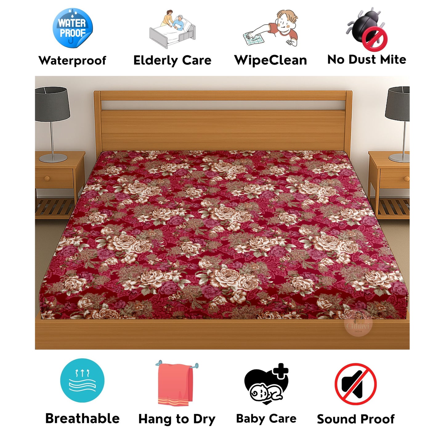 CHHAVI INDIA 210 TC Microfiber Waterproof Printed Fitted (Elastic) Bedsheet