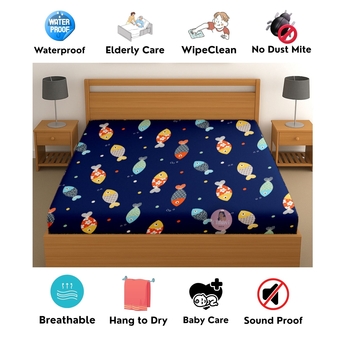 CHHAVI INDIA 210 TC Microfiber Waterproof Printed Fitted (Elastic) Bedsheet