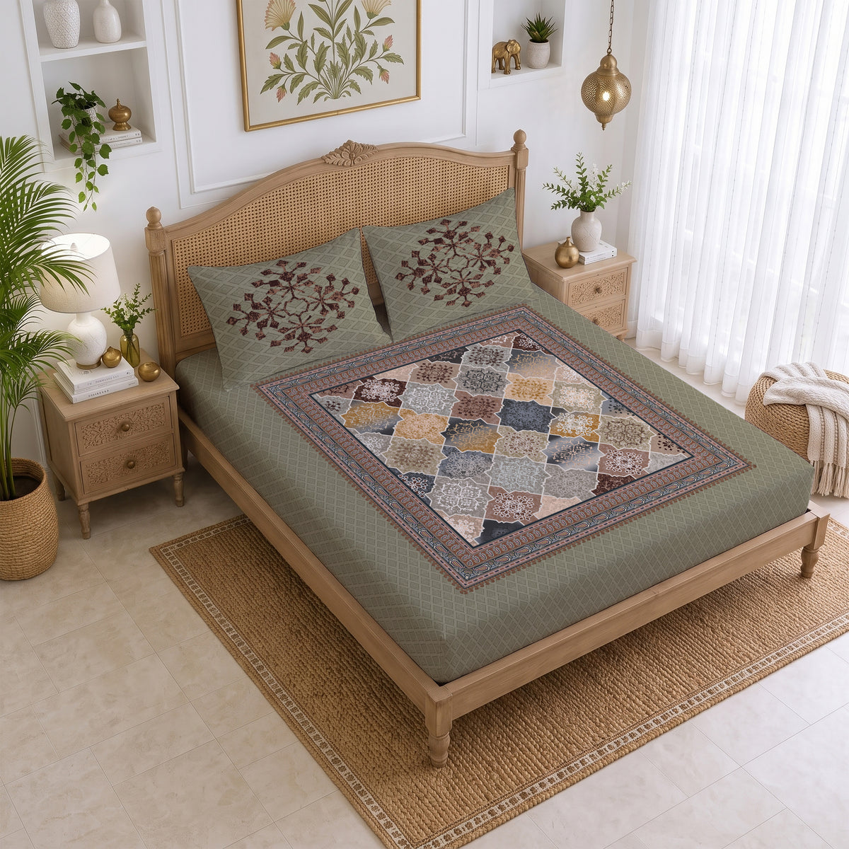 CHHAVI INDIA 210 TC Microfiber Printed King Size Bedsheet With 2 Pillow Covers