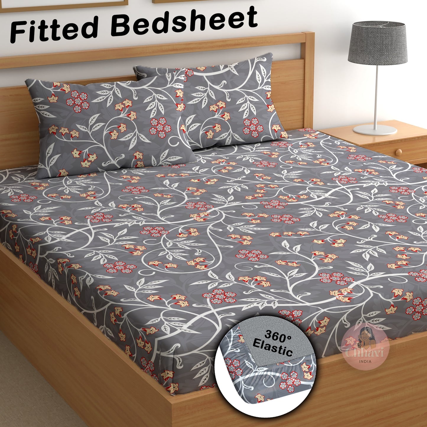 CHHAVI INDIA 210 TC Microfiber Double Fitted  Size Printed Bedsheet with pillow covers