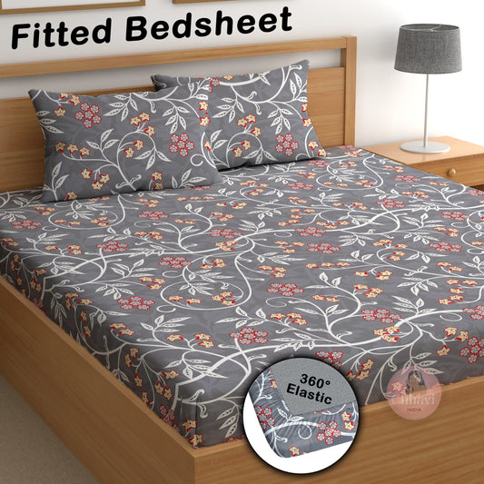 CHHAVI INDIA 210 TC Microfiber Double Fitted  Size Printed Bedsheet with pillow covers