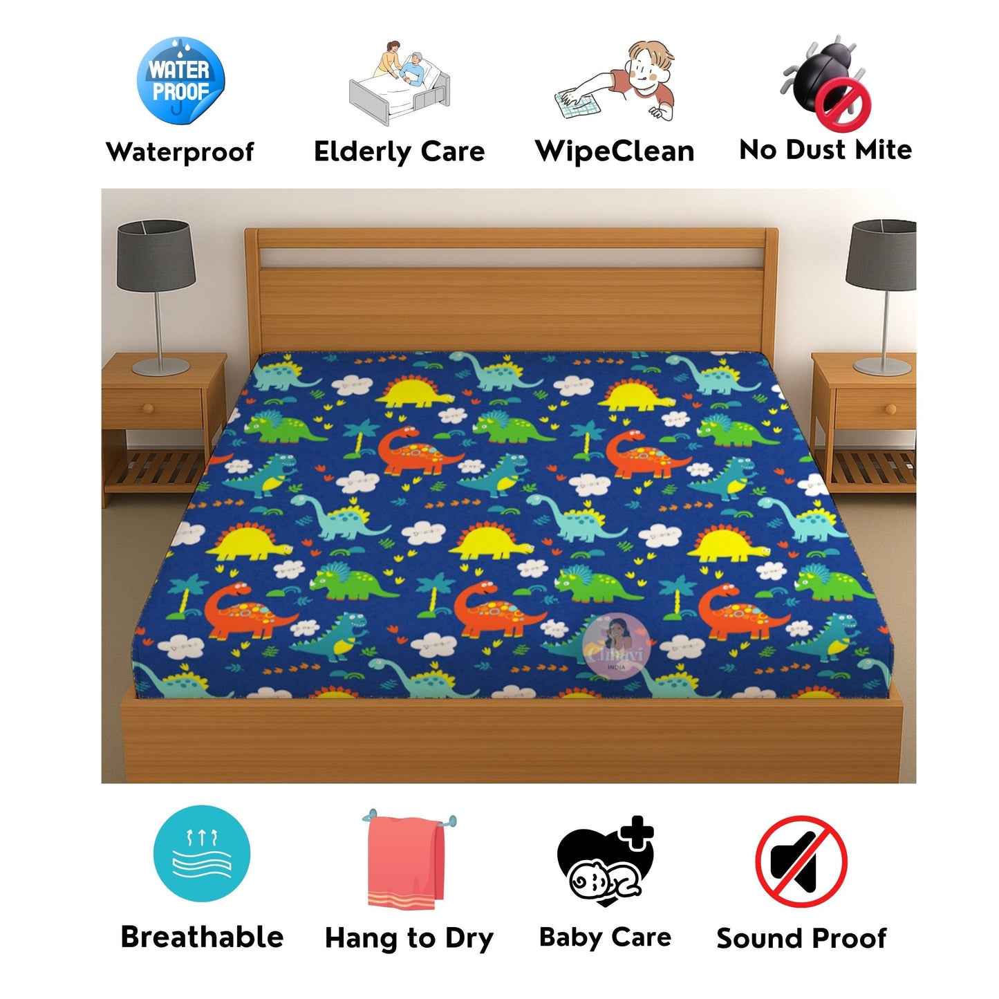 CHHAVI INDIA 210 TC Microfiber Waterproof Printed Fitted (Elastic) Bedsheet