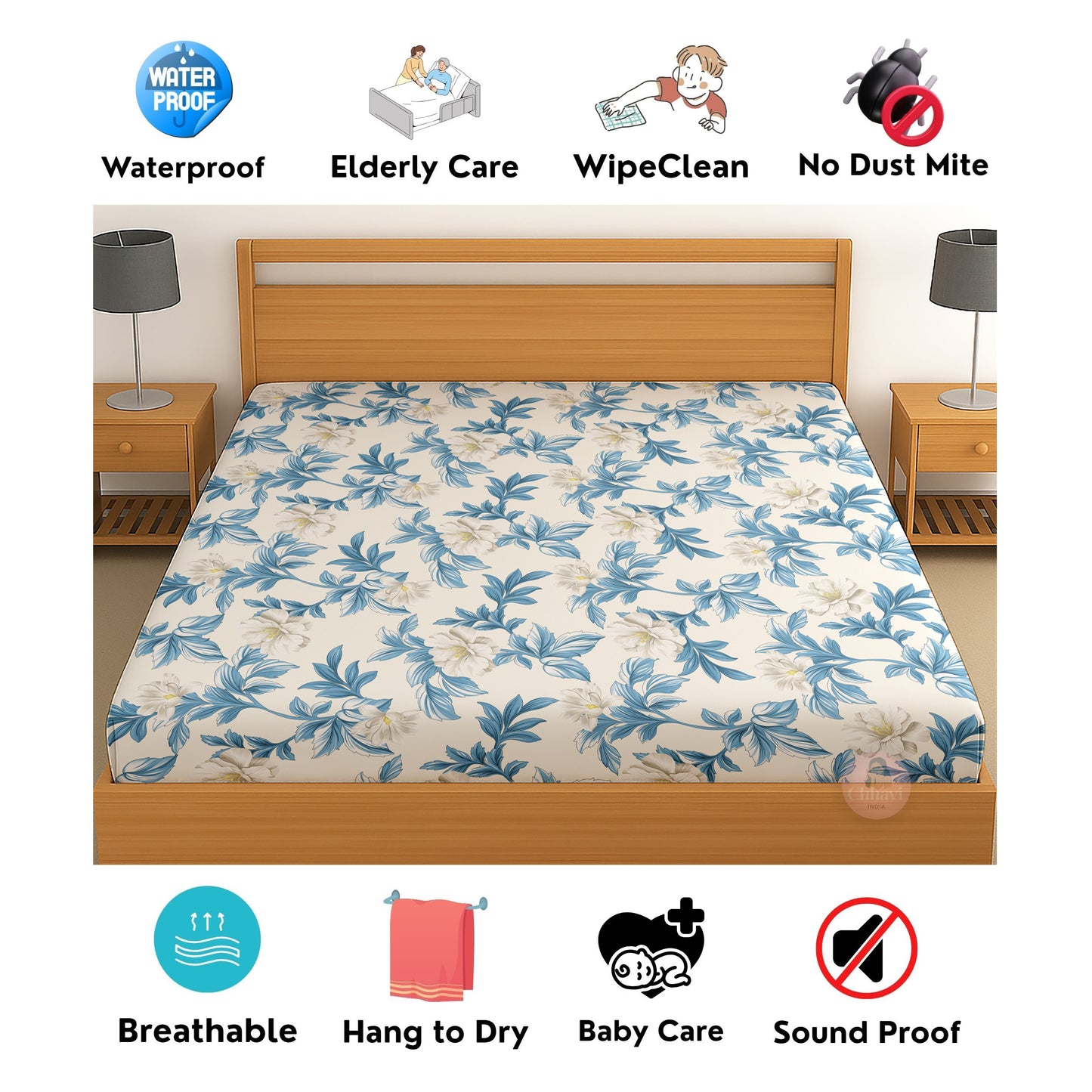 CHHAVI INDIA 210 TC Microfiber Waterproof Printed Fitted (Elastic) Bedsheet