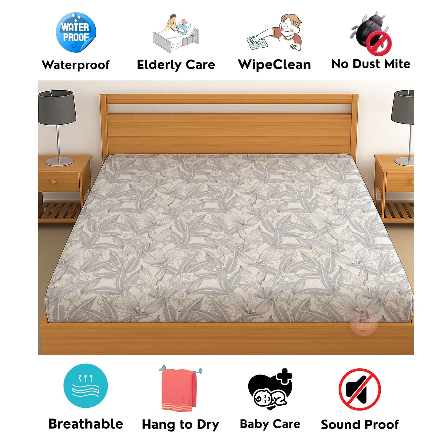 CHHAVI INDIA 210 TC Microfiber Waterproof Printed Fitted (Elastic) Bedsheet