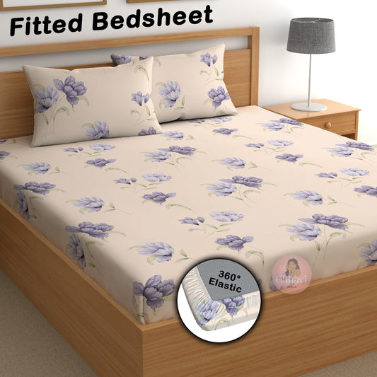 CHHAVI INDIA 210 TC Microfiber Double Fitted  Size Printed Bedsheet with pillow covers