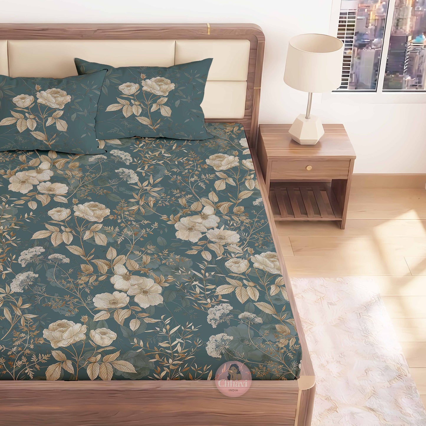 CHHAVI INDIA 210 TC Microfiber Printed King Size Bedsheet With Pillow Covers
