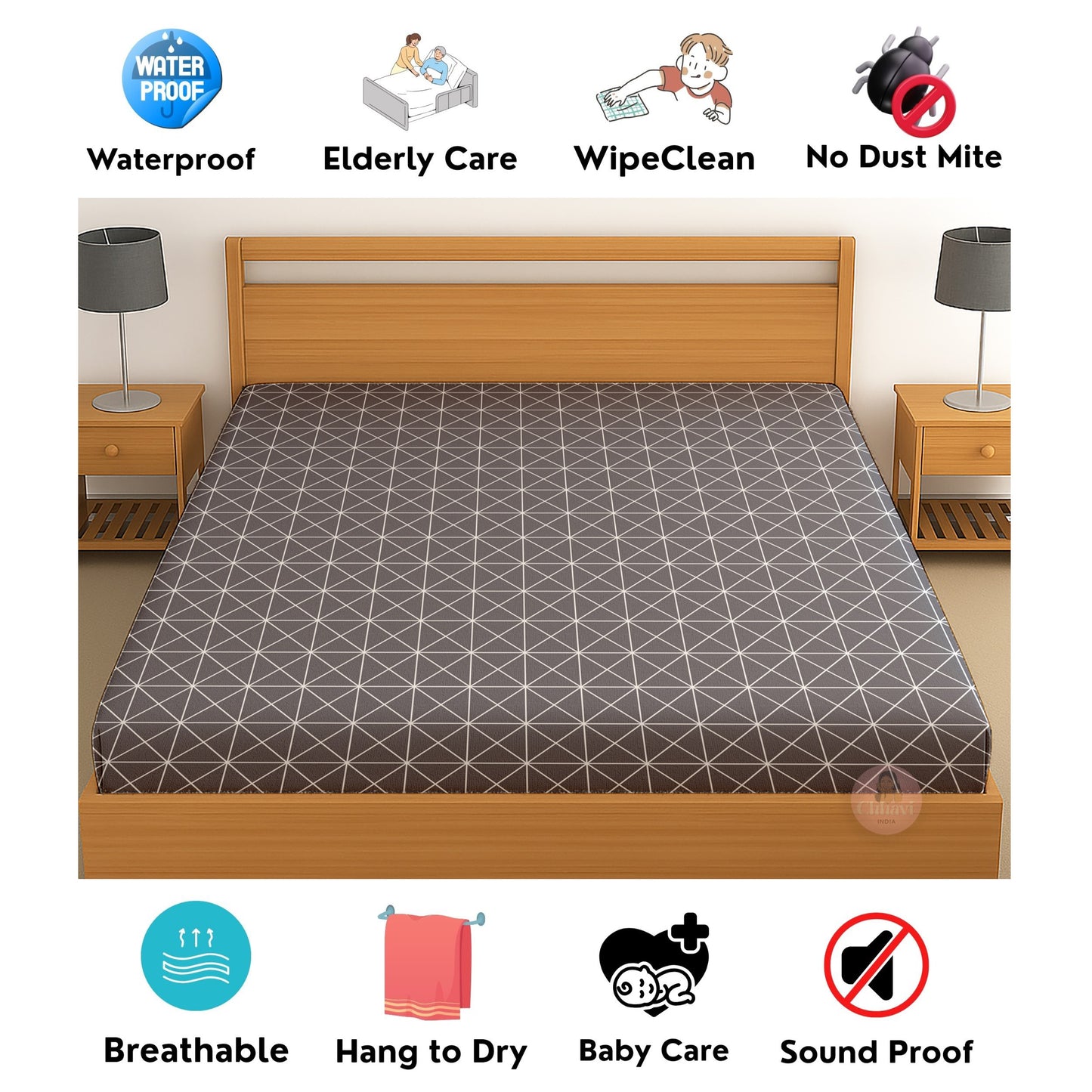 CHHAVI INDIA 210 TC Microfiber Waterproof Printed Fitted (Elastic) Bedsheet