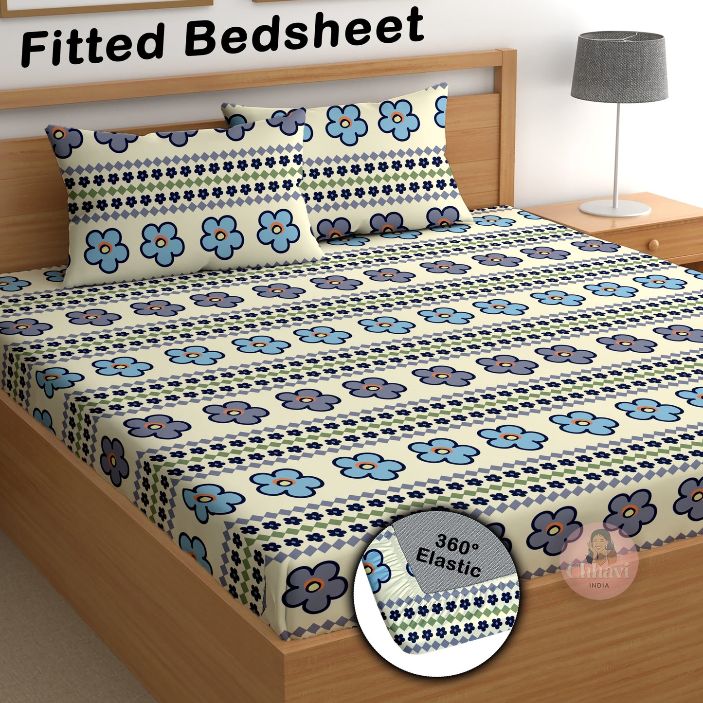 CHHAVI INDIA 210 TC Microfiber Double Fitted  Size Printed Bedsheet with pillow covers