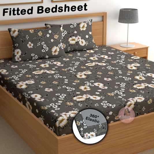 CHHAVI INDIA 180 TC Microfiber Double Fitted  Size Printed Bedsheet