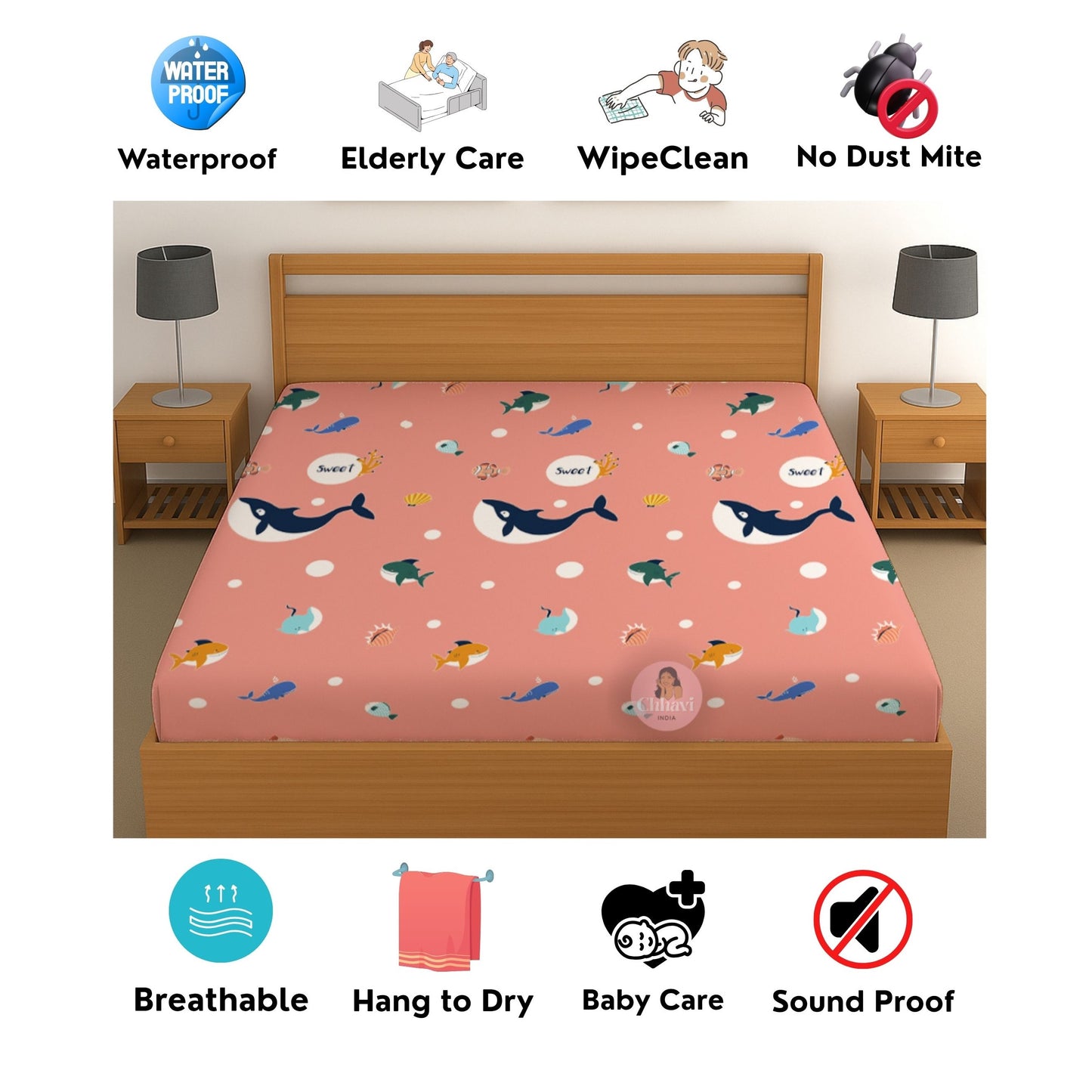 CHHAVI INDIA 210 TC Microfiber Waterproof Printed Fitted (Elastic) Bedsheet