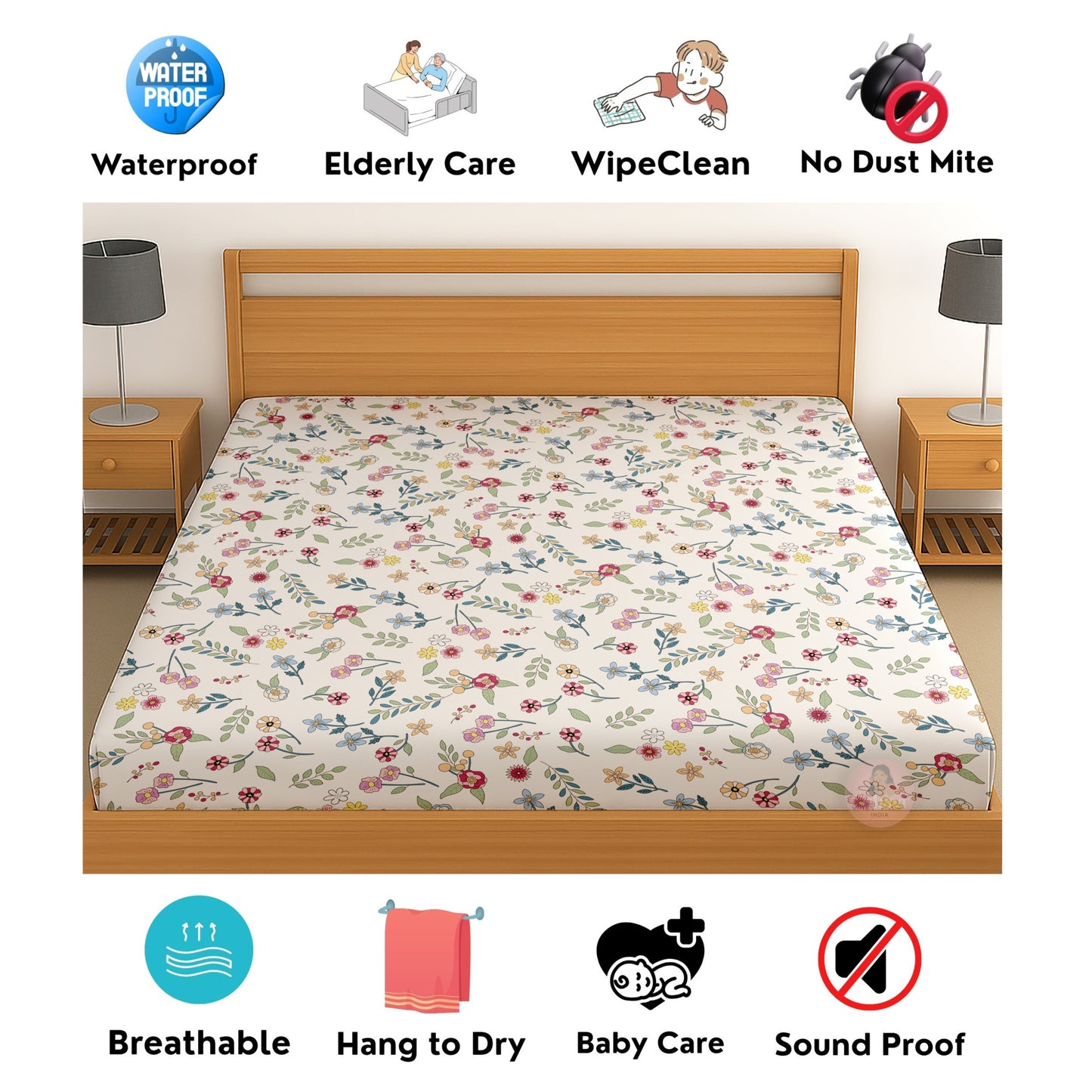 CHHAVI INDIA 210 TC Microfiber Waterproof Printed Fitted (Elastic) Bedsheet