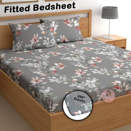 CHHAVI INDIA 180 TC Microfiber Double Fitted  Size Printed Bedsheet