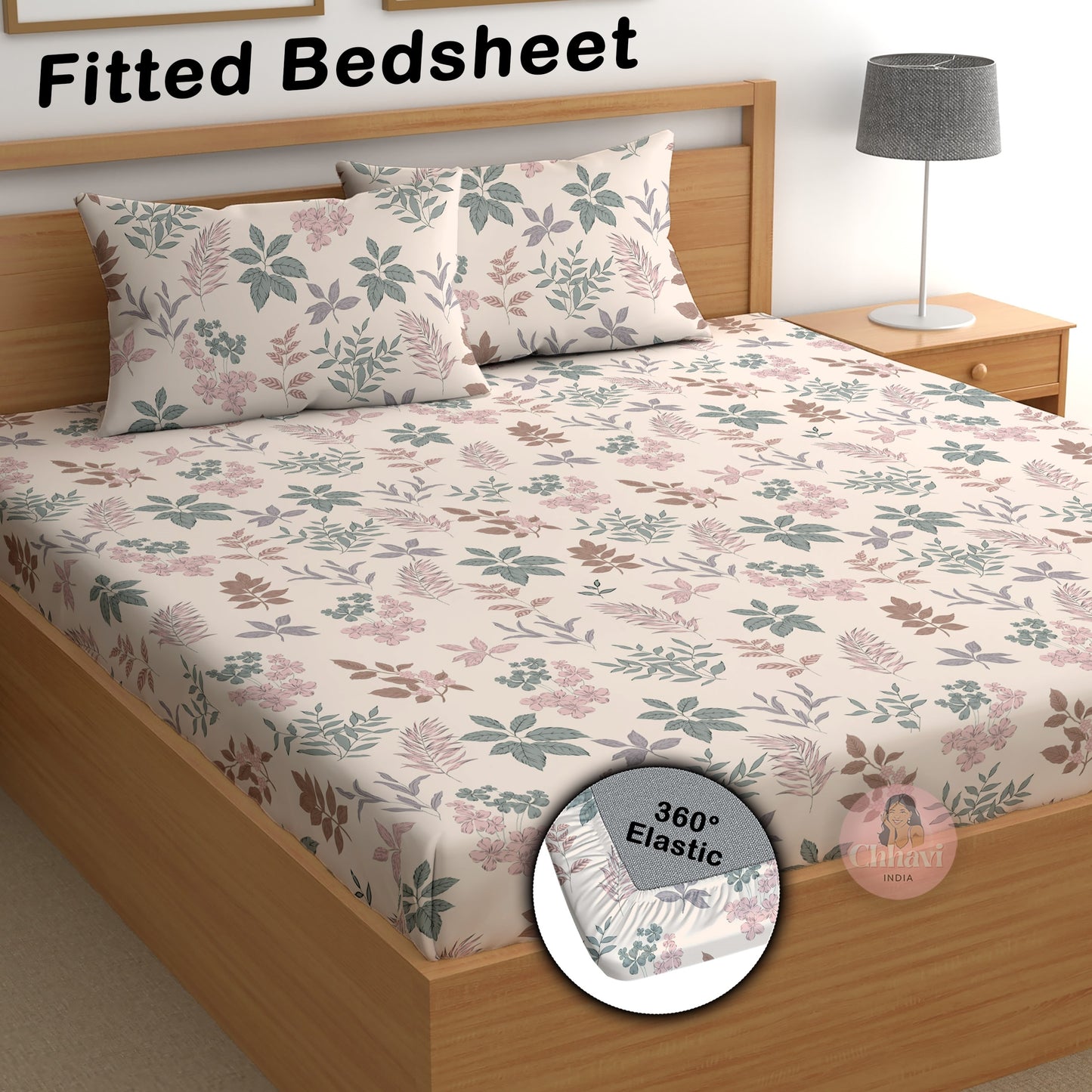 CHHAVI INDIA 210 TC Microfiber Double Fitted  Size Printed Bedsheet with pillow covers