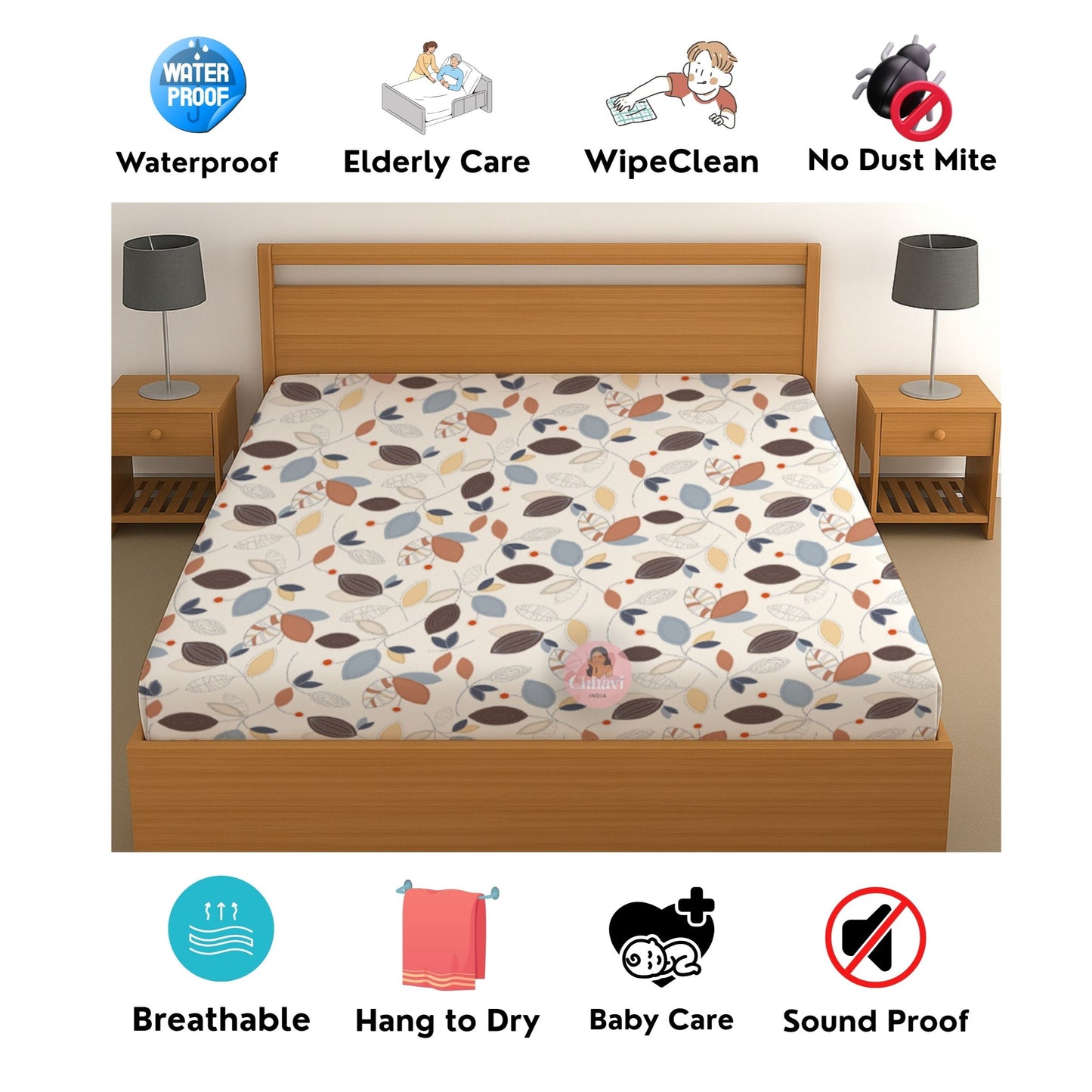 CHHAVI INDIA 210 TC Microfiber Waterproof Printed Fitted (Elastic) Bedsheet