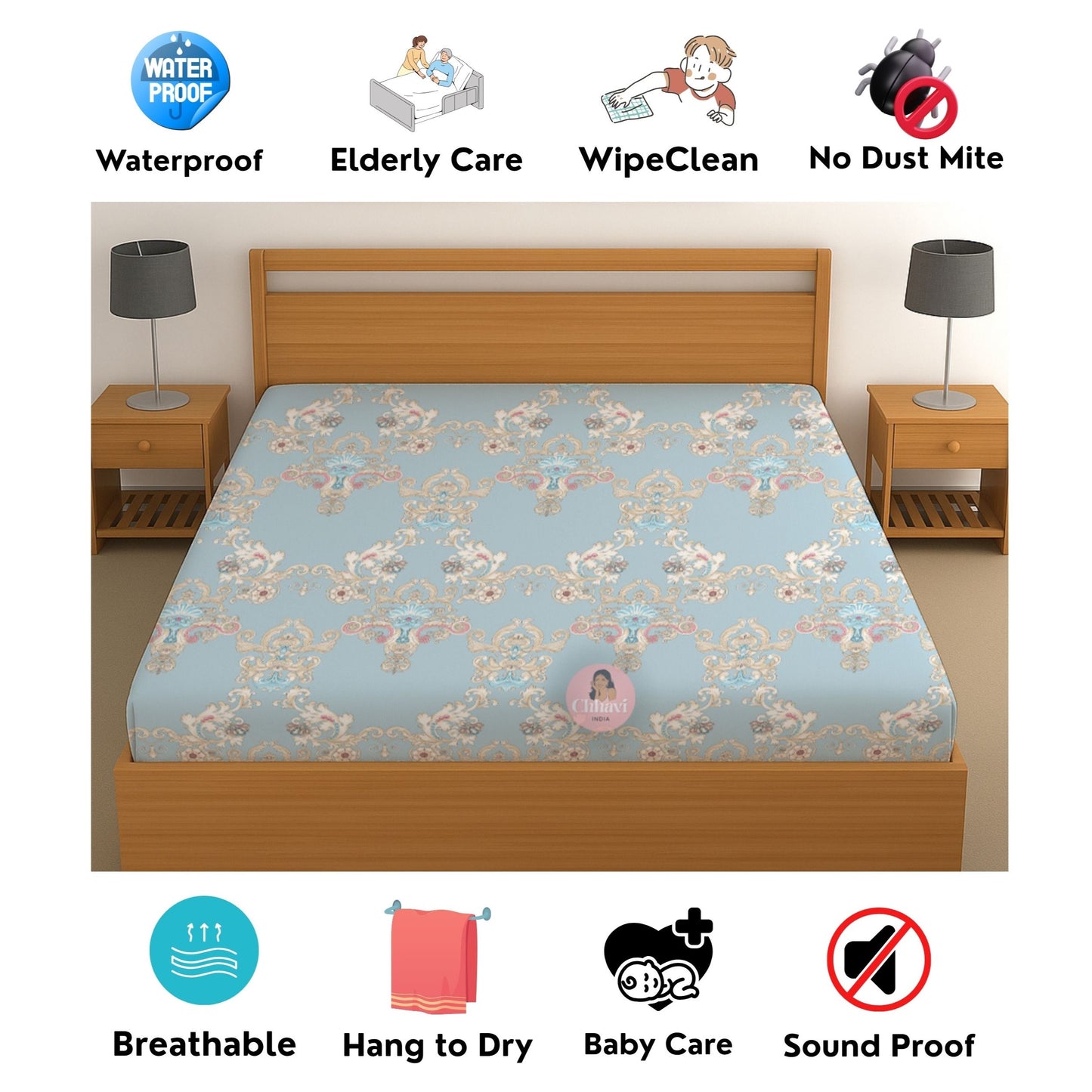 CHHAVI INDIA 210 TC Microfiber Waterproof Printed Fitted (Elastic) Bedsheet