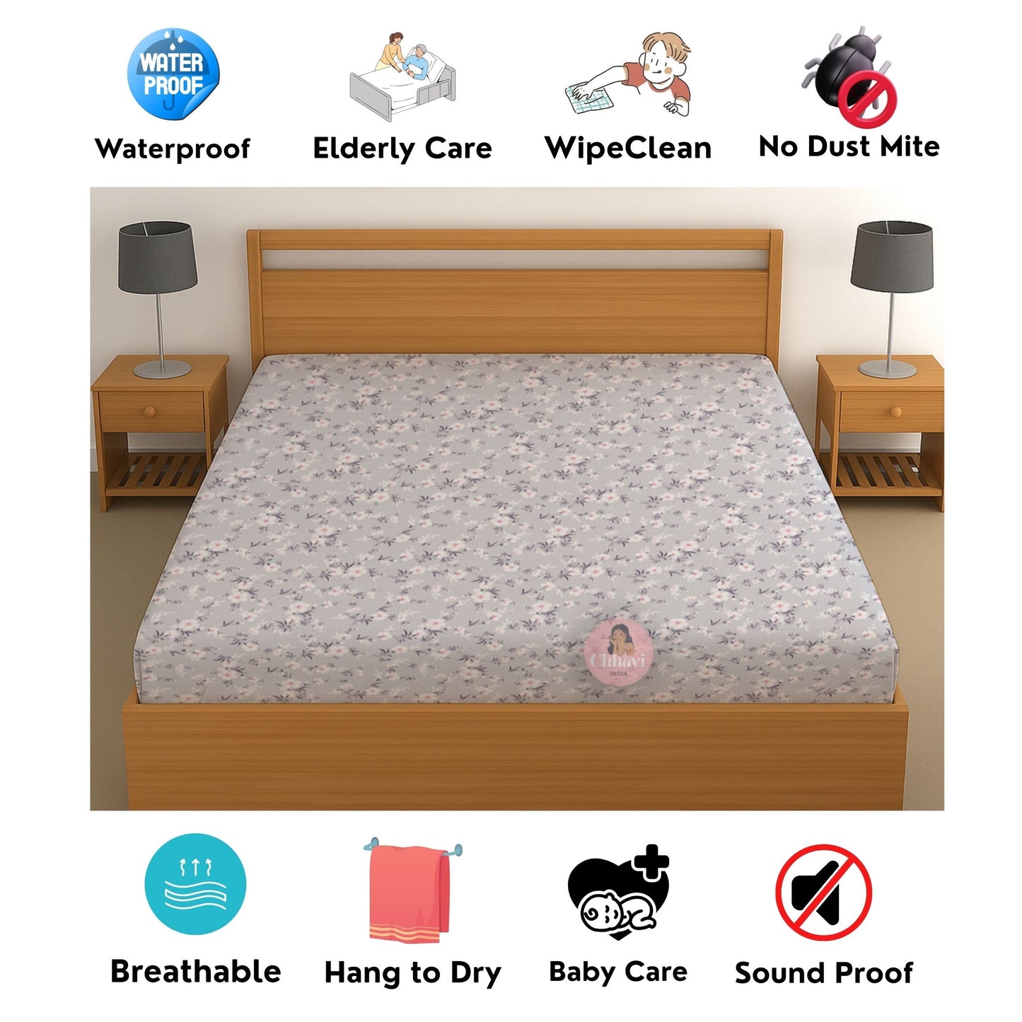 CHHAVI INDIA 210 TC Microfiber Waterproof Printed Fitted (Elastic) Bedsheet