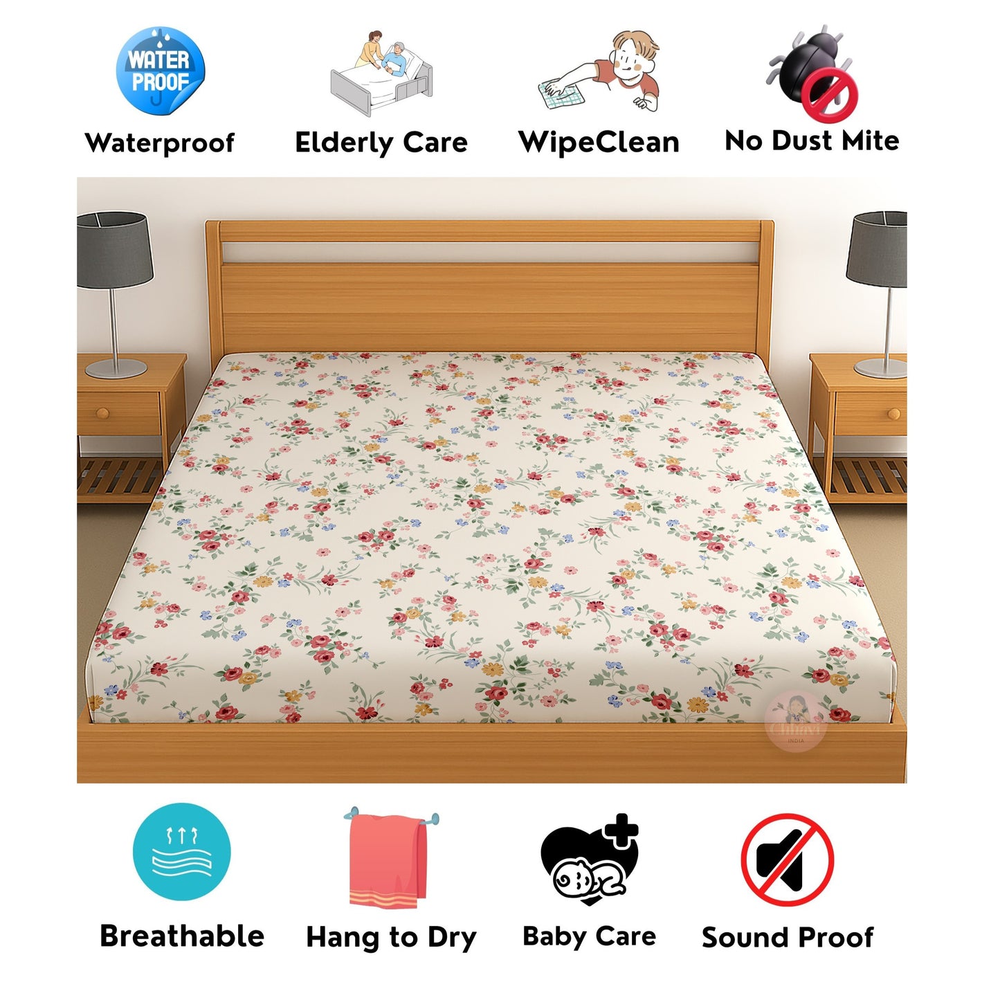 CHHAVI INDIA 210 TC Microfiber Waterproof Printed Fitted (Elastic) Bedsheet