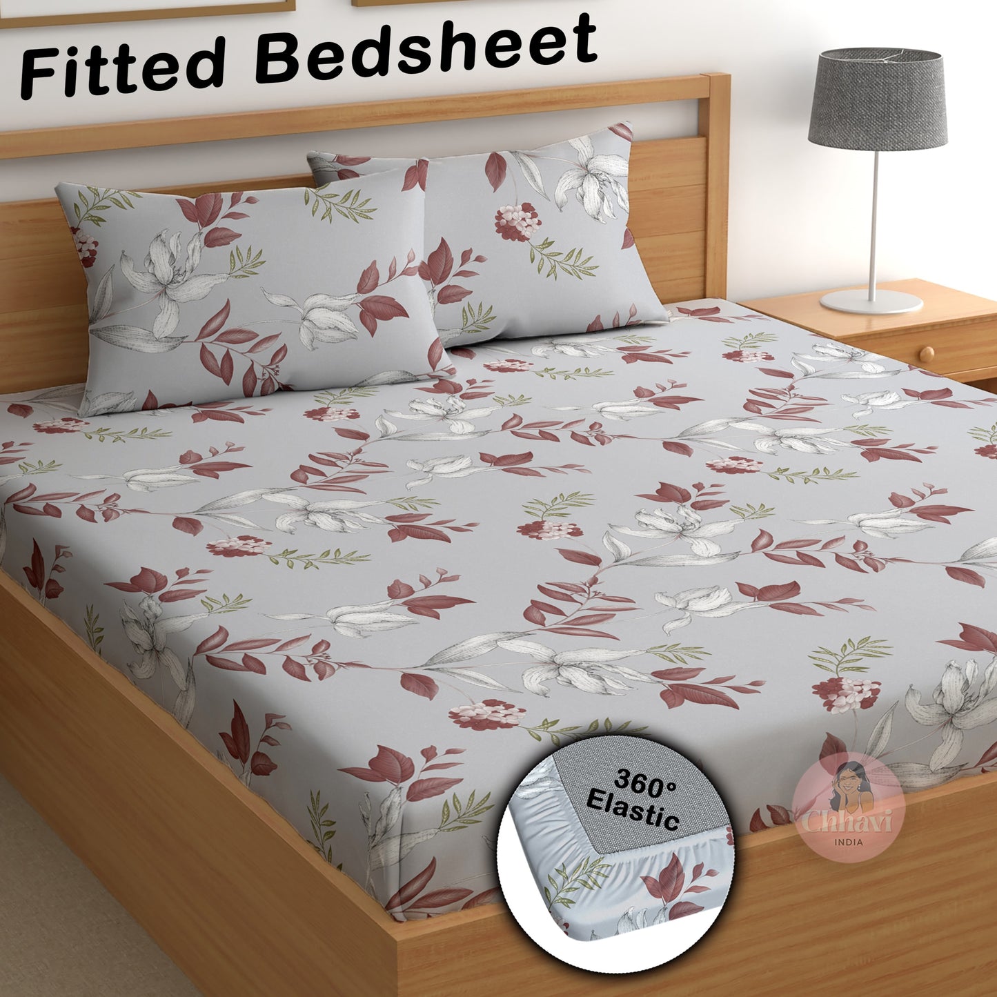 CHHAVI INDIA 210 TC Microfiber Double Fitted  Size Printed Bedsheet with pillow covers