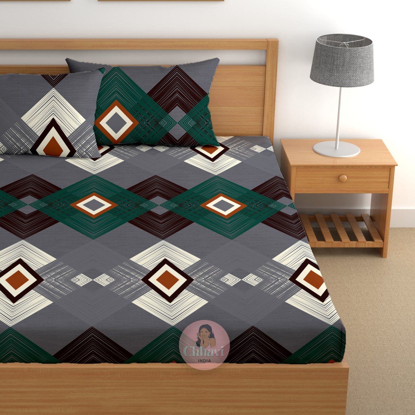 CHHAVI INDIA 180 TC Microfiber Double Fitted  Size Printed Bedsheet