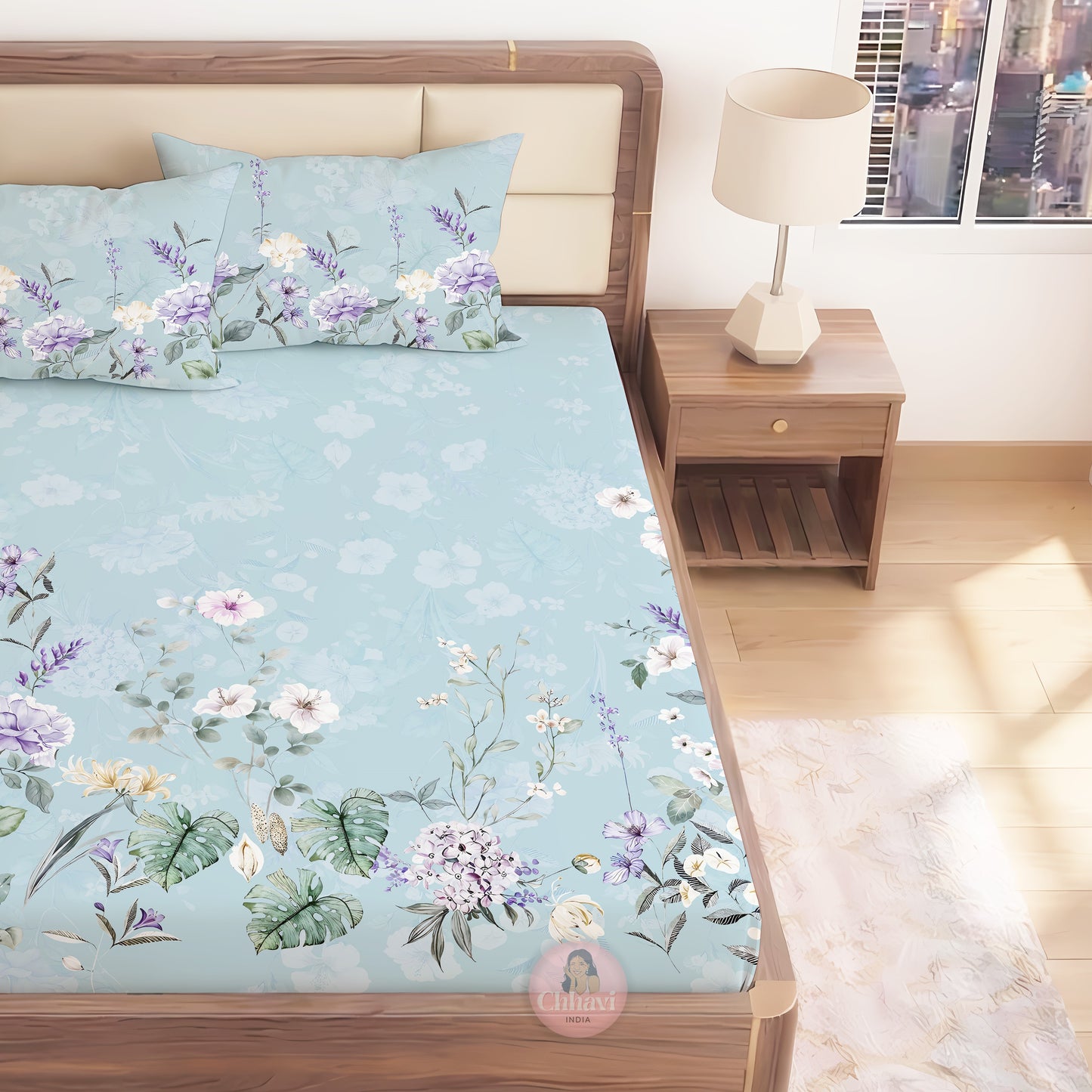 CHHAVI INDIA 210 TC Microfiber Printed King Size Bedsheet With Pillow Covers
