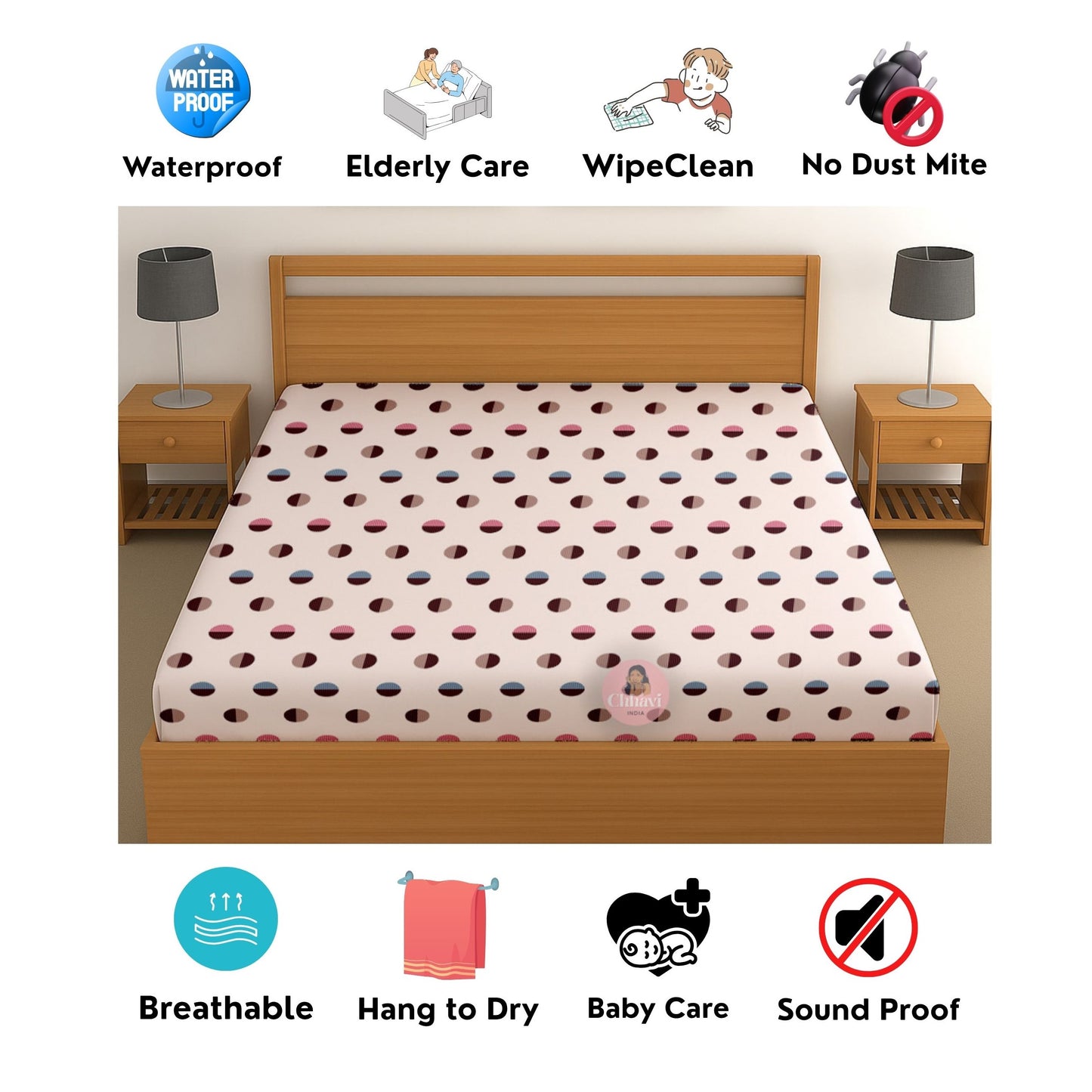 CHHAVI INDIA 210 TC Microfiber Waterproof Printed Fitted (Elastic) Bedsheet