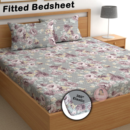 CHHAVI INDIA 180 TC Microfiber Double Fitted  Size Printed Bedsheet