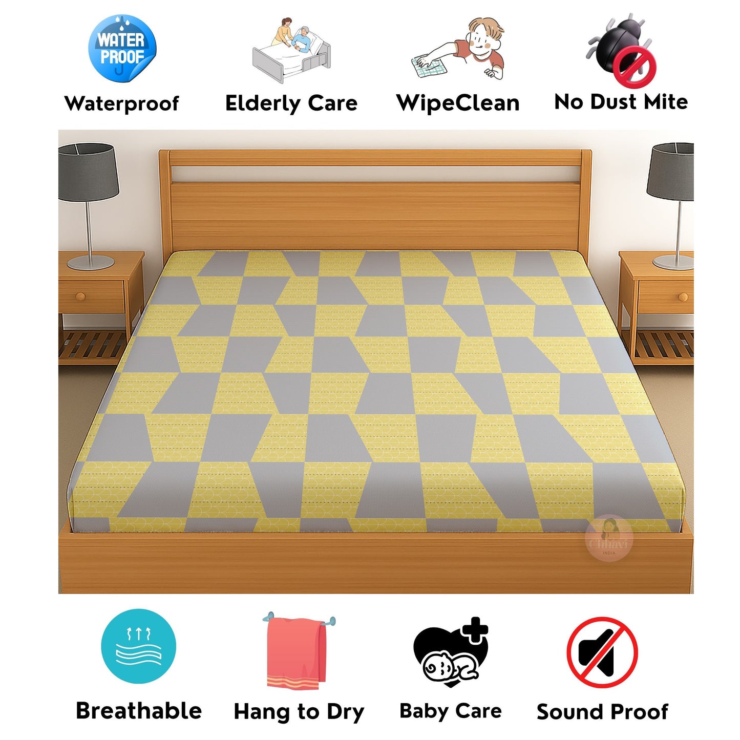 CHHAVI INDIA 210 TC Microfiber Waterproof Printed Fitted (Elastic) Bedsheet